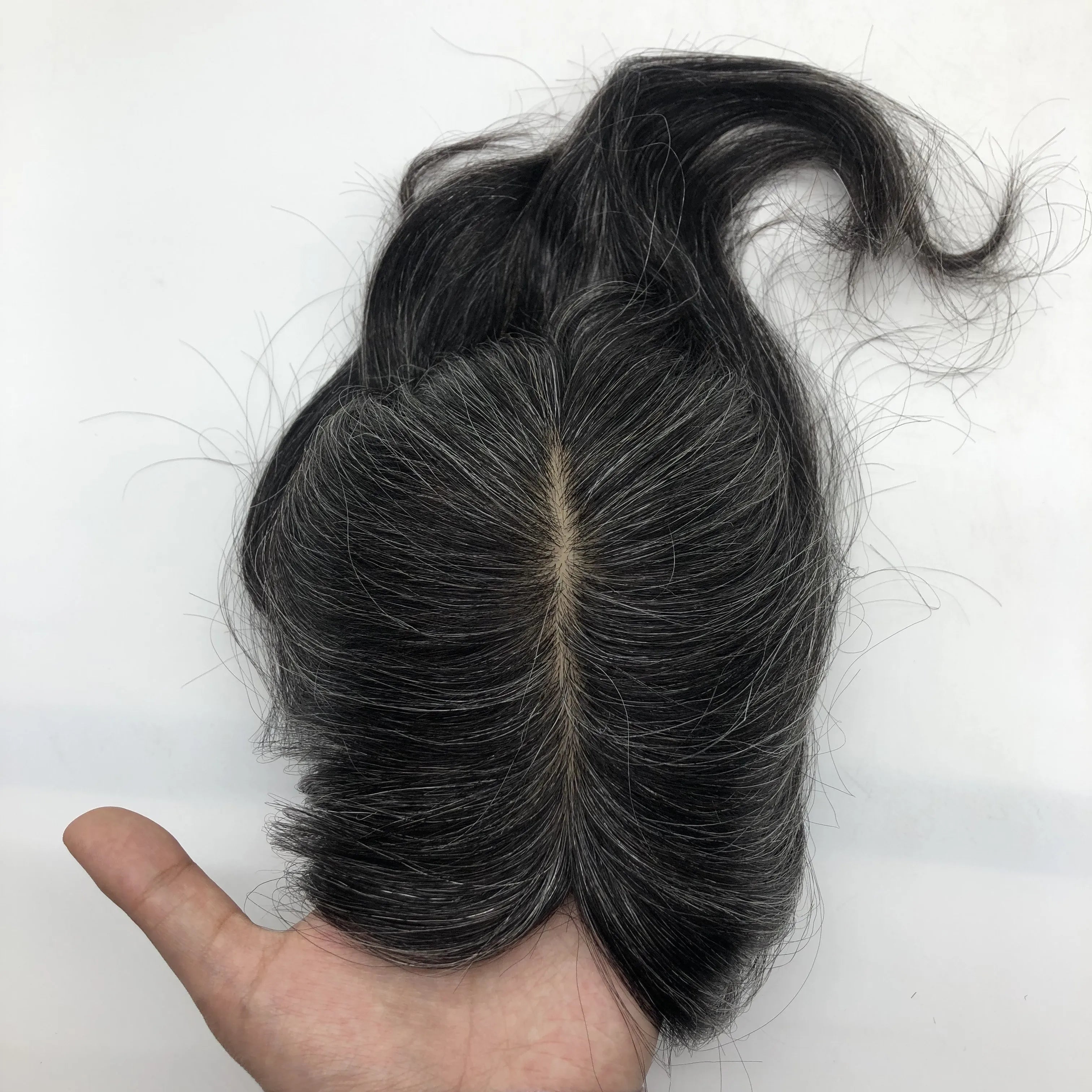 LONGFOR Hot Selling Products 2024 Real Cuticle Remy Hair Topper 2x6 Inches Salt Pepper Hair Topper Silk Base Toppers for Women