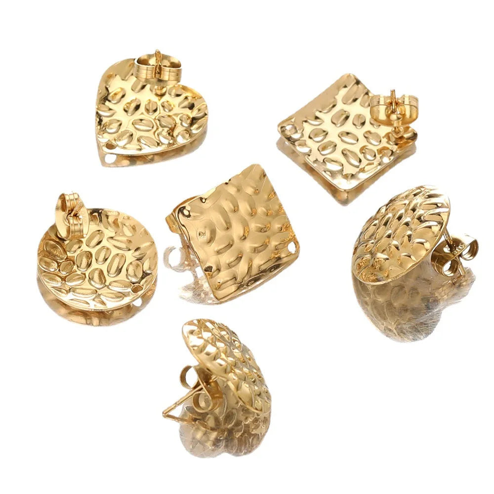 Round Heart Square Earring Post Pin Silver Gold Surgical Stainless Steel Flat Pad Post Stud Earring Findings