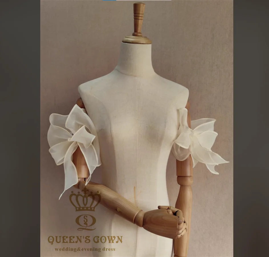 QUEENSGOWN Elegantly Exquisite Detachable Bow Sleeve/Top Short Wedding Dress Accessories with Removable Sleeves