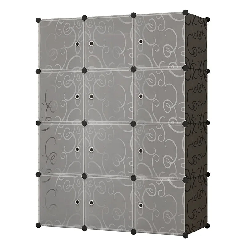 Hot Selling 12-Cube DIY Storage Organizer Black With White Clear Door Closet Storage Cabinet Portable Plastic Cube Wardrobe