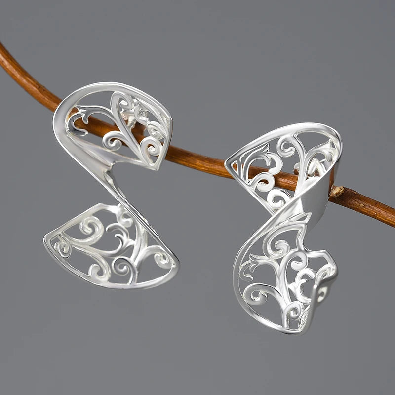 Lotus Fun Handmade 18K Gold Plated 925 Sterling Silver China element Unusual Leaf Shaped Drop Earrings Luxury Jewelry for Women