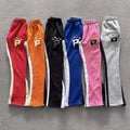 Custom Men's Heavyweight Woven Fleece France Terry Sweatpants High Patchwork 3D Puff Print Jogger Stacked Flared Pantalon Cargo