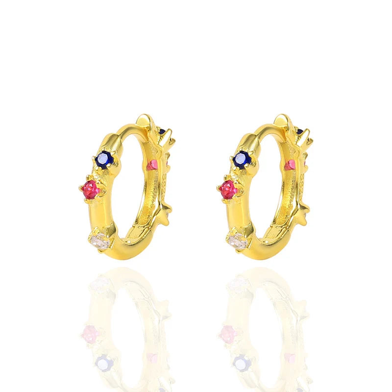 925 Sterling Silver 18k Gold Plated Multi Stone Multicolor Hoop Earrings Perfect for Everyday Use Gift for Her
