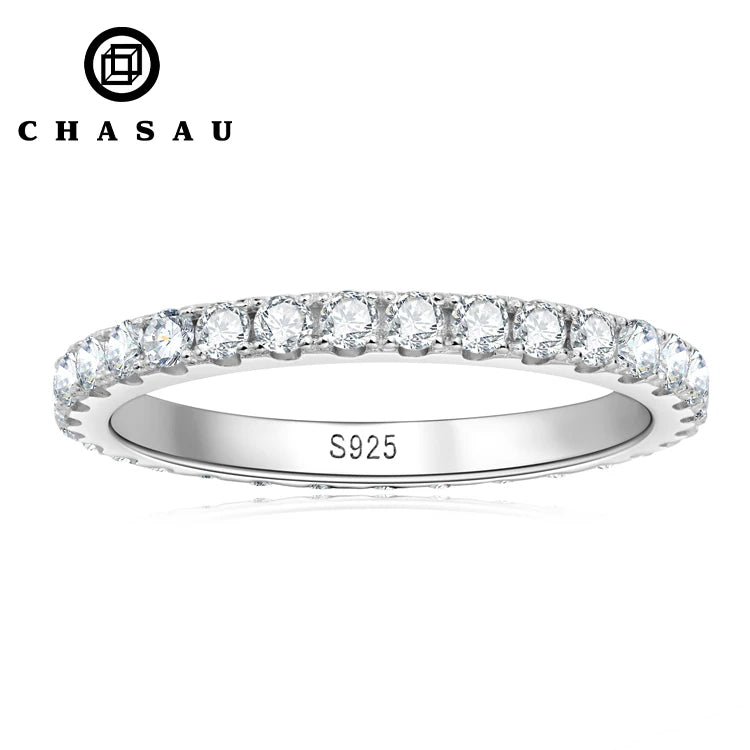 Full Eternity Bands 2mm Moissanite with Certificate 925 Sterling Silver Rings All-Around Wedding Jewelry Gifts for Women