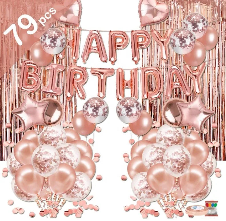 Rose Gold Birthday Party Supplies Happy Birthday Banner Balloon Birthday Party Decorations Set