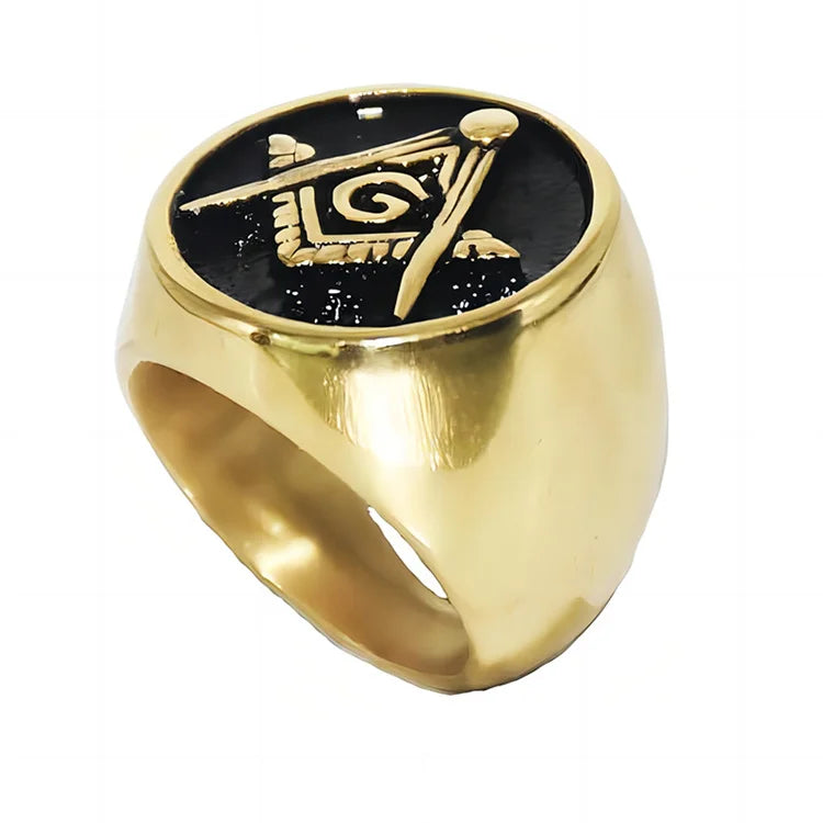 Wholesale New Design Masonic Ring Vintage Punk Gold Ga Logo Titanium Steel Ring for Man