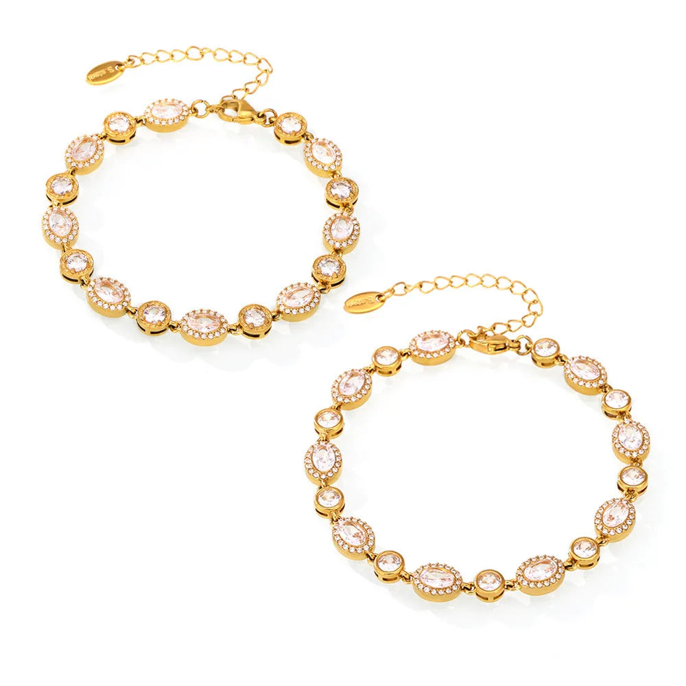 18K PVD Gold Plated Waterproof Stainless Steel Starry Sky Zirconia Pave Chain Bracelet for Women Wholesale Jewelry