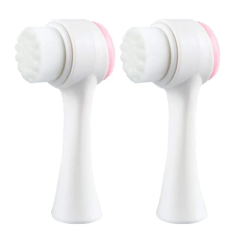 Cheap Double Side Portable 3D Face Cleaning Vibration Massage Silicone Facial Cleansing Brush Custom Logo