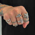 7Pcs/Set Gothic Five-Pointed Star Open Rings for Men Trend Punk Love Heart Adjustable Finger Ring Daily Party Jewelry New(RG371)