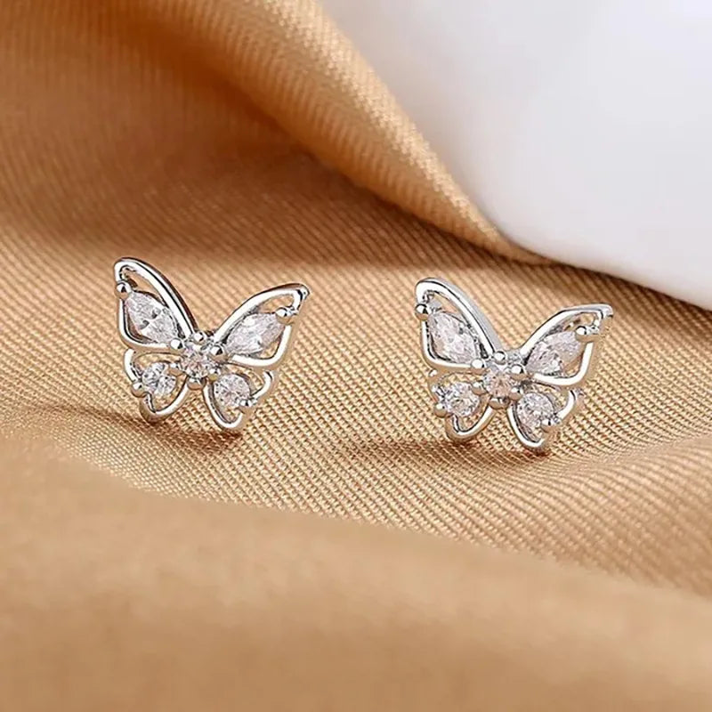 CAOSHI Customable Simple Style Butterfly Design Cubic Zirconia Earring for Fashion Jewelry Silver Plated Stud Earrings for Women