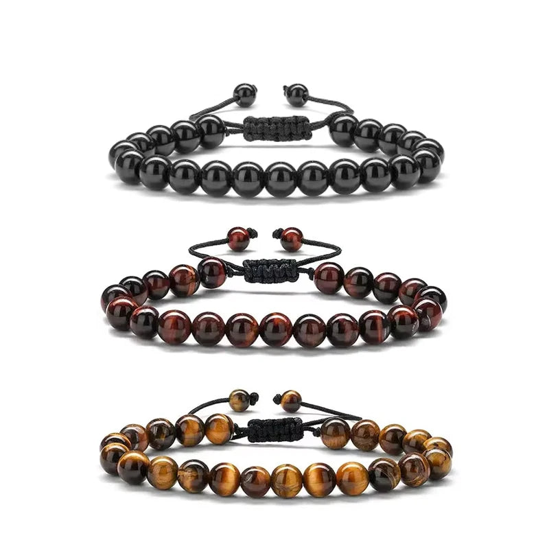 Men's Stone Bead Bracelet Fashion Bead Bracelet Hand Woven Tiger Eye Stone Adjustable Charm Bracelet Gift
