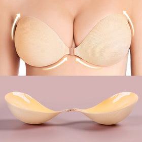 Push up Padded Thicken Reusable Breathable Adhesive Invisible Gathering Cloth Adhesive Bra With Transparent Bra Strap