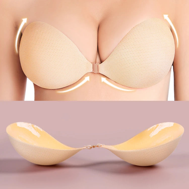 Push up Padded Thicken Reusable Breathable Adhesive Invisible Gathering Cloth Adhesive Bra With Transparent Bra Strap