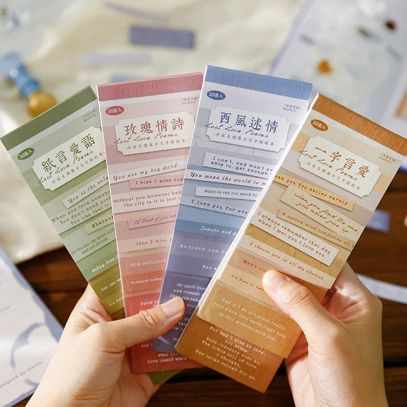 30 Sheets/pack Sticker Book Lost Love Poetry Series Retro English Sentence Material Booklet Decoration Stickers