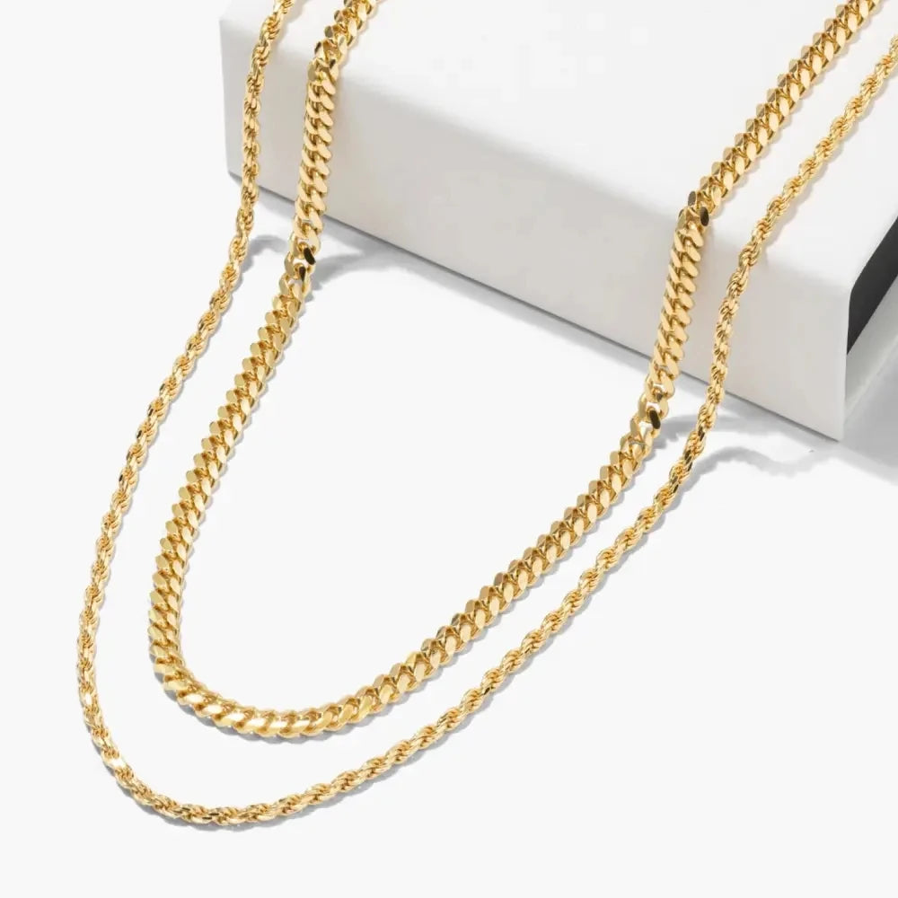 Waterproof Gold Chain Layered Necklace for Men Hiphop Mens Stainless Steel 18K Gold Cuban Link Chain Rope Chain Layered Necklace
