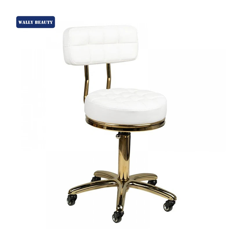 Wallybeauty Beauty Adjustable Rolling Hairdressing Chair with Wheels White Master Chair Salon Stool
