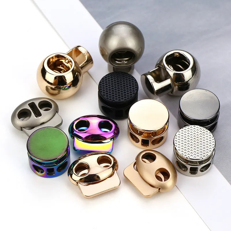 Rope Buckle Stopper Cord Lock Metal Wholesale Creative Button Spring Double Hole Adjustment Button Jacket Adjust Buckle Spring
