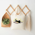 Vintage Canvas Tote Bag with Adorable Reading Cat Pattern Daily Carry Cosmetic Bag with Irresistible Charm Black Cat & Book