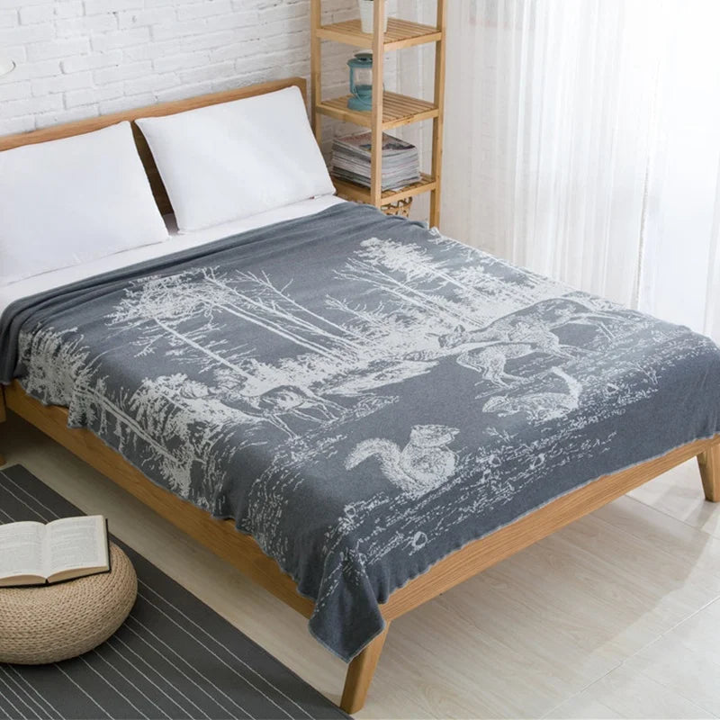 New Harajuku Style  Forest Printing Modern Living Room Sofas 100% Cotton Knitted Throw Blanket Sl