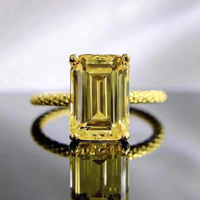 925 Sterling Silver Gold Plated Simulated Yellow Diamond 7*10 Ascher Pagoda Zircon Ring