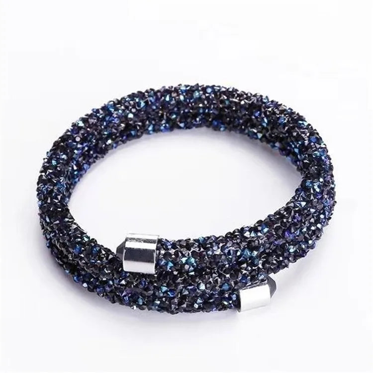 New Arrival Exquisite Double Circle Crystal Rhinestones Dust Cuff Bracelet Bangles for Women New Fashion Jewelry Gift Bangle