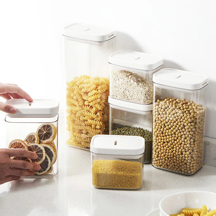 Home Kitchen Dry Food Storage Jar Lid Sealer Food Storage Container Set Plastic Kitchen Transparent Food Container Jar