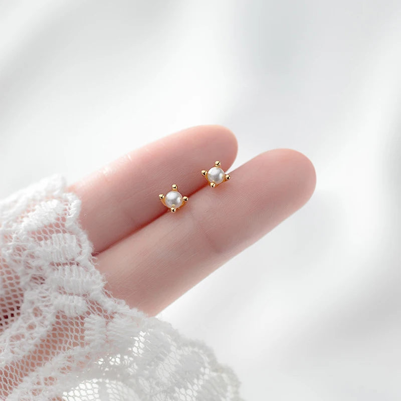 Korean Fashion 925 Sterling Silver Mini Baroque Pearl Stud Earrings Trendy Daily Life Jewelry Gift for Wedding Engagement Party