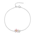 Fine Jewlery S925 Sterling Custom Rhodium Plated Jewelry Beautiful Cherry Blossom Pink Flower Link Chain Bracelet
