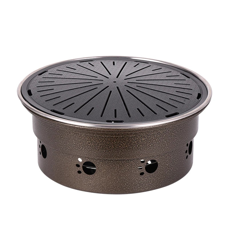 Commercial Korean Charcoal BBQ Grill Round Stainless Steel Barbecue Oven with Upper Smoke Exhaust System