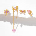Adorable 4pcs Pink Gemstone S925 Silver Stud Earrings Elegant Gold Plated Design Fine Jewelry Set for Wedding or Gift