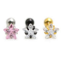 Evorte Korean Fashion Stainless Steel 18K Gold Plated Pink Black Zircon Star Tiny Ear Stud Ear Bone Tragus Cartilage Piercing