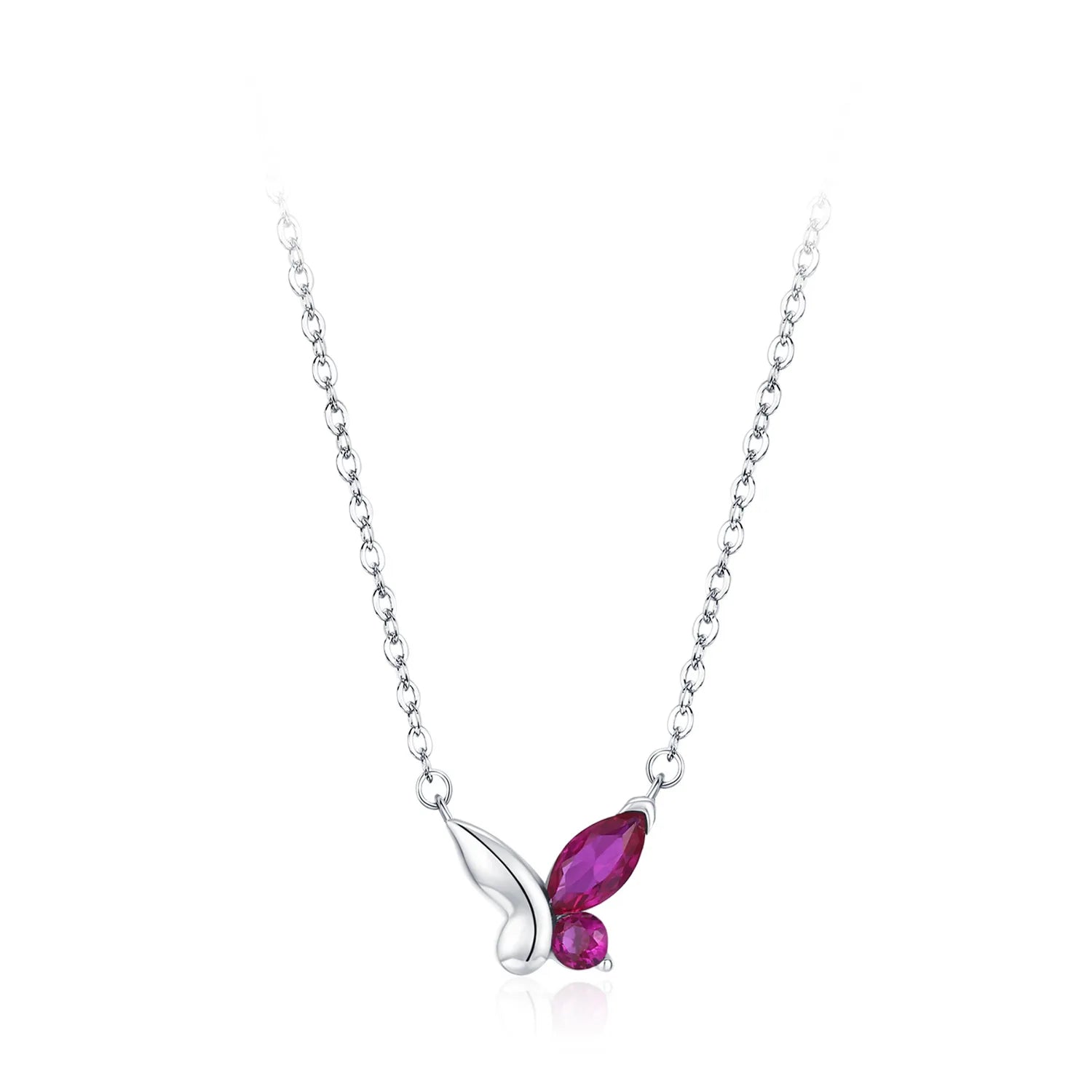 Elegant Exquisite Pink Stone Clavicle Chain 925 Sterling Silver Butterfly Pendant Charm Necklace for Women Fine Jewelry Gift