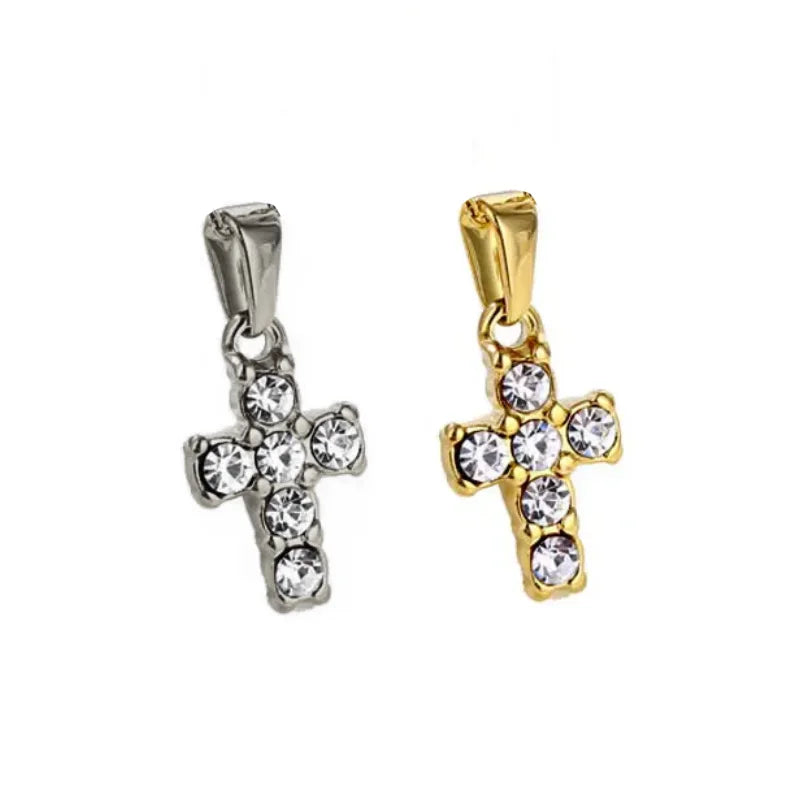Vintage Christian Cross Pendant 18K Gold Plated Stainless Steel Religion Diamond Zircon Crucifix Necklace Jewelry