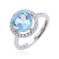 Fast Delivery Custom Classic Silver Rings for Women 925 Sky Blue Topaz Stone Zircon Halo Ring for Wedding Jewelry