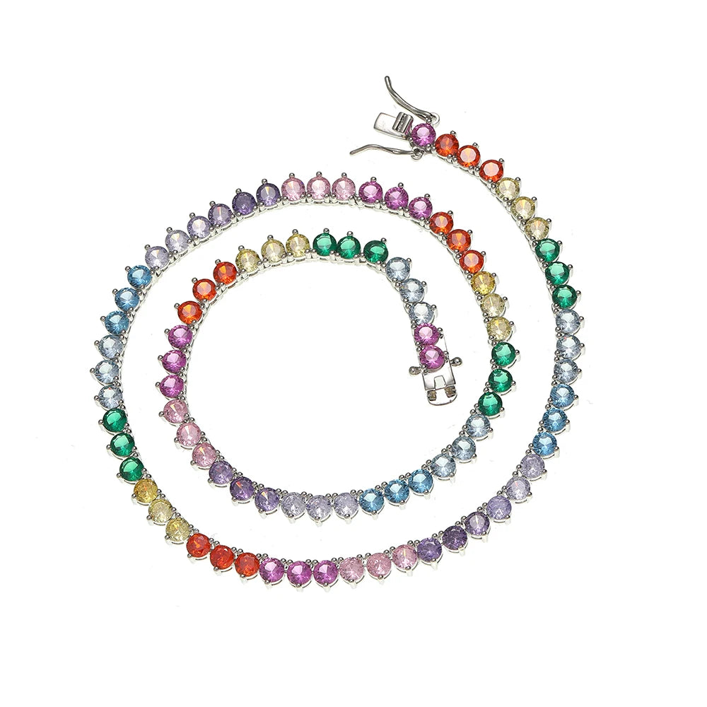 BC220 4.0MM 3 Prong Colorful Tennis Chain Men and Women Tennis Necklace Hip Hop Jewelry