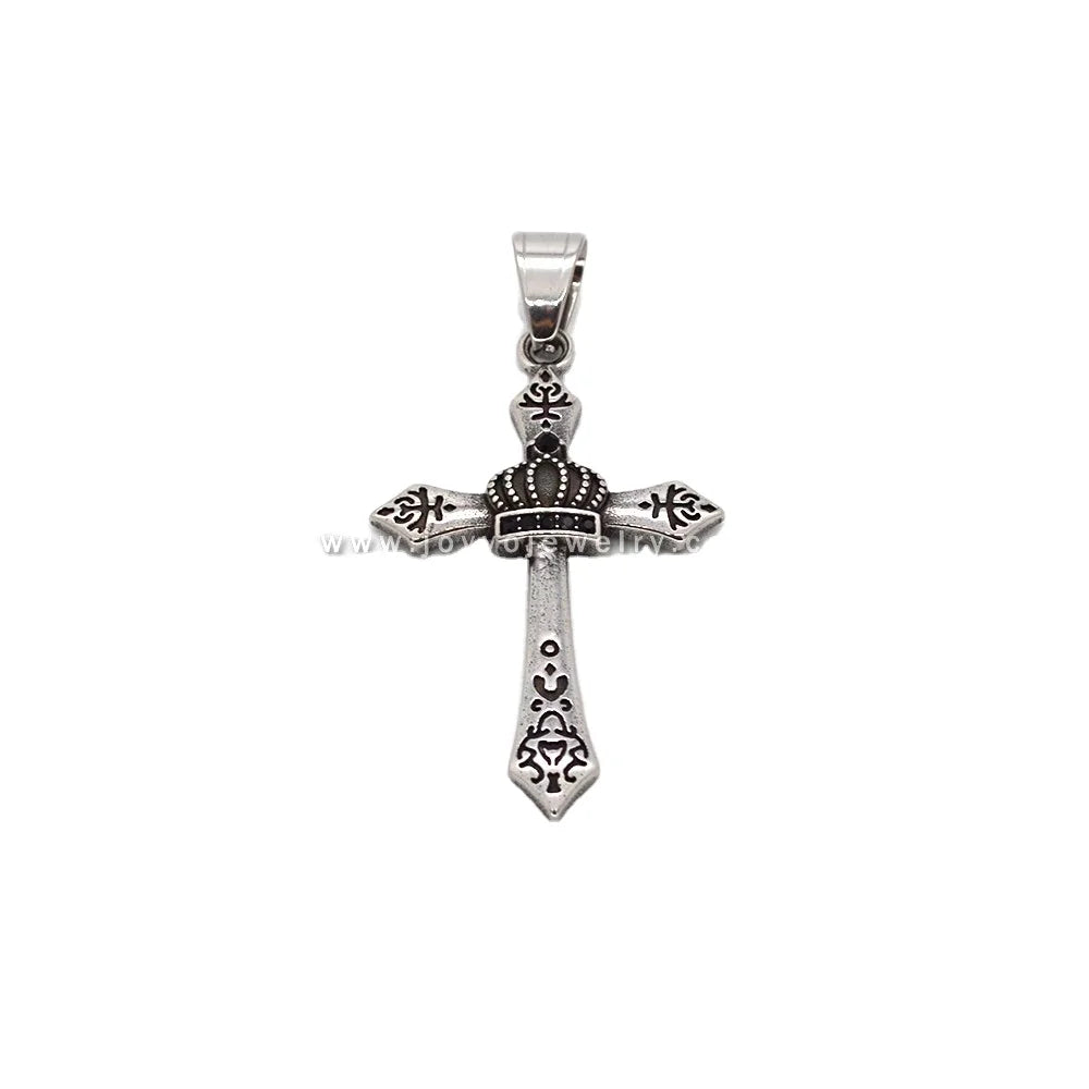 Exquisite Viking Stainless Steel Cross Crown Necklace Biker Ethiopian Cross Jewelry Cross Beautiful Pendant With Crown