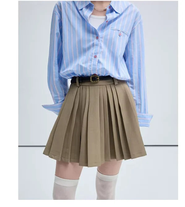 VEGA CHANG New Fall 2026 Irregularly Layered High-Waisted Preppy A-line Pleated Skirt MegaBDM