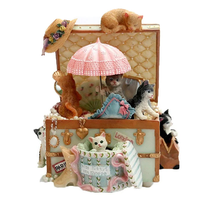 Resin Crafts Cat Treasure Music Box Box Christmas Gift Valentine's Day Gift Christmas Decoration Retro Rotating Resin Music Box