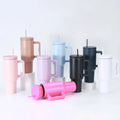 40oz Double Walled Travel Coffee Mug With Lid Handle Straw Stainless Steel Vacuum Insulated Sublimation Tumbler