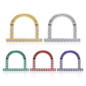 ASTM F136 Titanium 16G U-Shape Hoop Septum Clicker Nose Rings CZ Inlay Tragus Cartilage Helix Daith Earring Piercing Jewelry