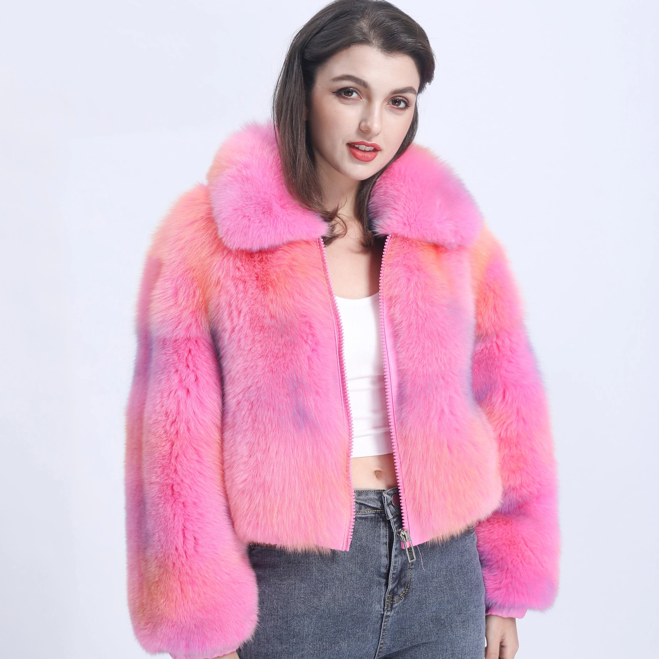 Custom Wholesale Price Full Pelt USA Zipper Type Women Luxury Winter Genuine Fox Fur Coat Real