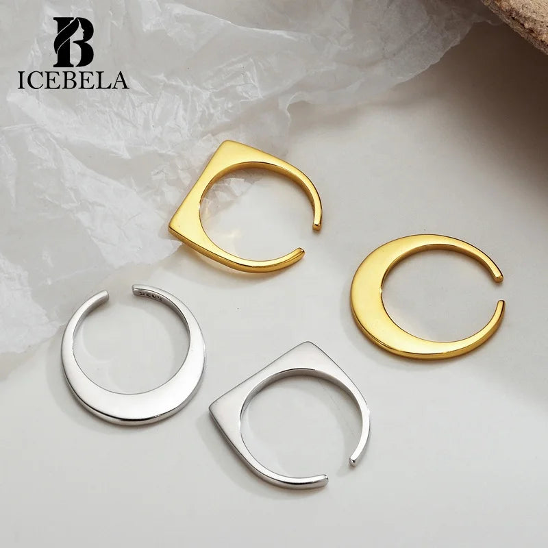 ICEBELA Jewelry Factory Minimalist Rings Smooth18k Gold Plated Round Square Finger Unique Stacking 925 Sterling Silver Rings