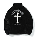 Men Rabbit Fur Jacket Coats Hip Hop Cross Letters Winter Fleece Jacket Streetwear Casual Harajuku Coat Zip up Fashion Outerwear