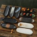 Japanese Ceramic Sushi Sashimi Plate Irregular Side Leaf Shaped Stoneware Barbue Plate for Restaurant Porcelain Dinnerware