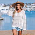 Custom Design Logo Mesh Summer Beach Swimwear White Crochet Long Sleeve Cover-Up Top Knitwear Pullover Sweater