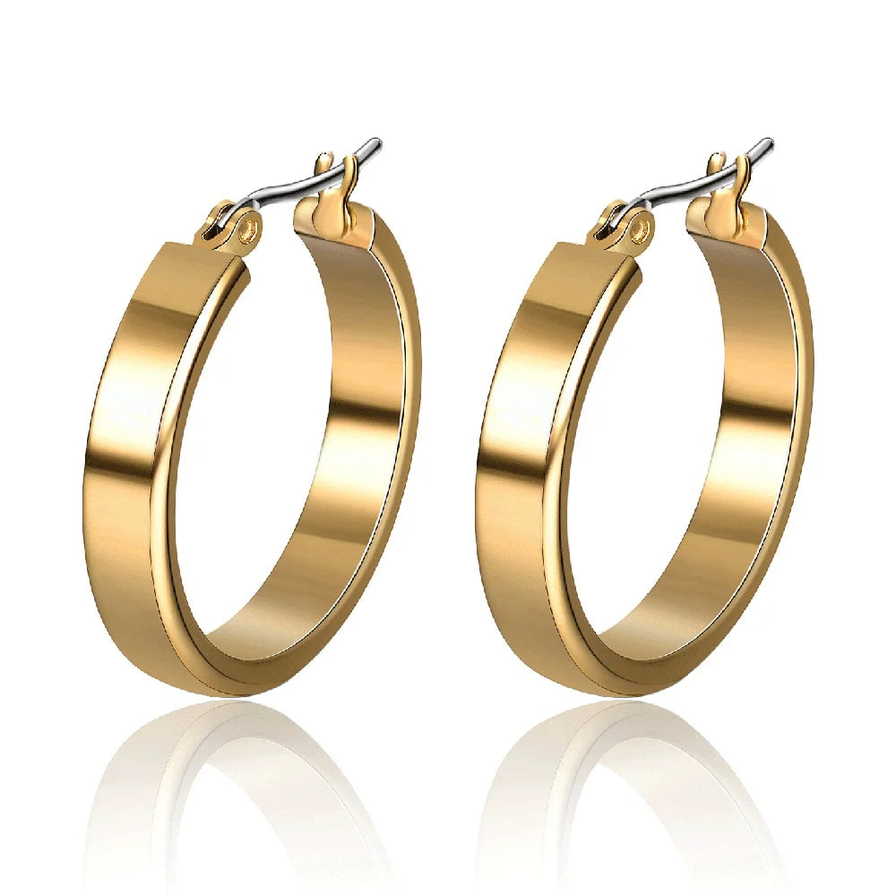 Wholesale New Trendy Big Hoop Earrings Women Stainless Steel Gold Color Circle Round Earring Female Accessories Jewelry