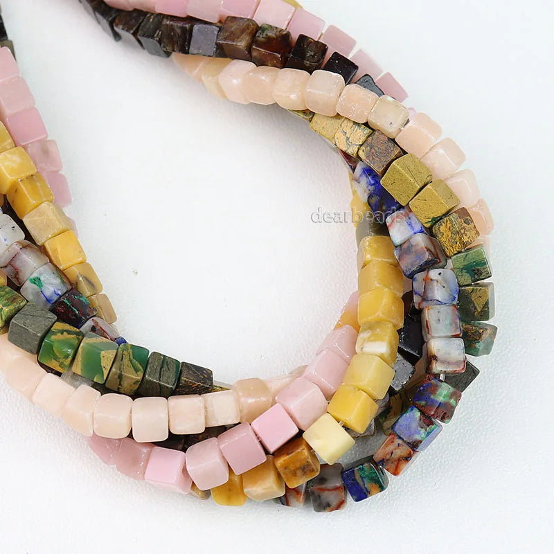 Natural Box Gemstone Bead Hand Cut Smooth Cube Stone Beads for DIY Jewelry Making Beads Supplies 2 3 4 6 8mm 38cm Strand