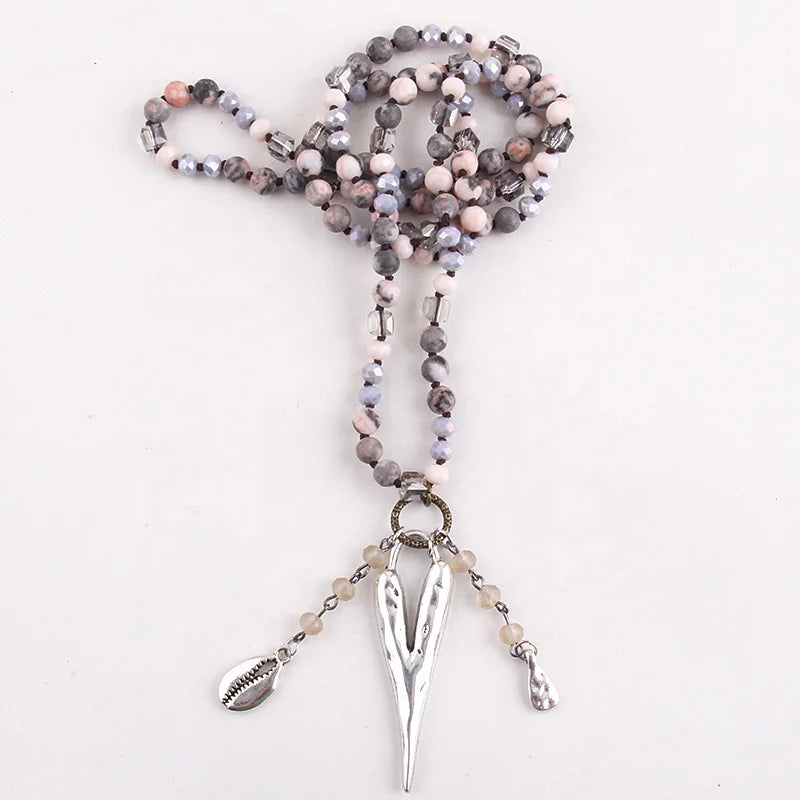 Fashion Women Mini 6mm African Turquoise Beads Necklace Crystal Natural Stone lava Heart Pendant Necklace Western Jewelry