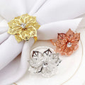 Hot Sale Luxury Metal Napkin Holder With Rhinestone Flower Design Circle Mesh for Romantic Wedding or Christmas Party Stocked