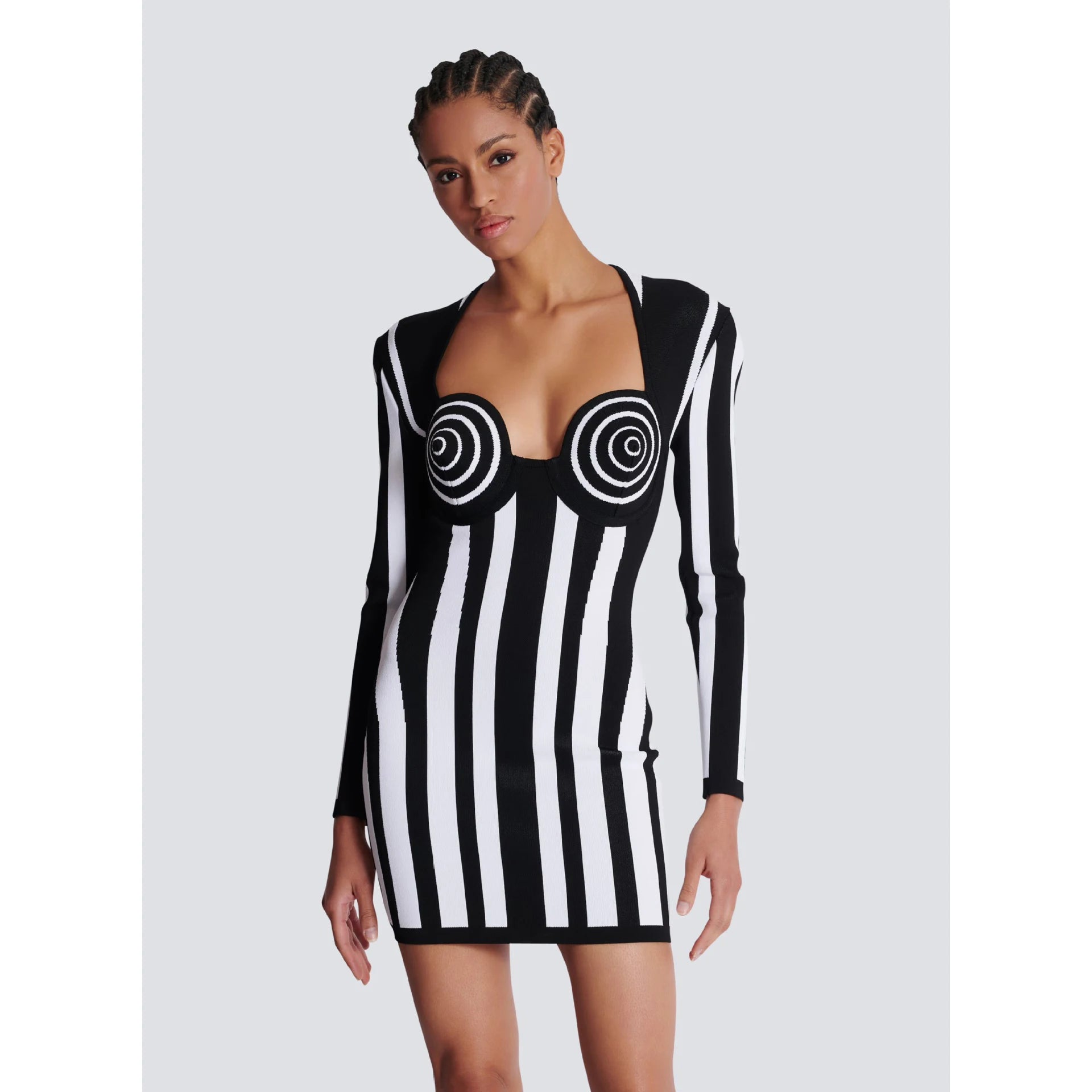 C3692 Fashion Dropshipping Styles Women Mini Knitted Dress Black and White Long Sleeves Ladies Party Dress